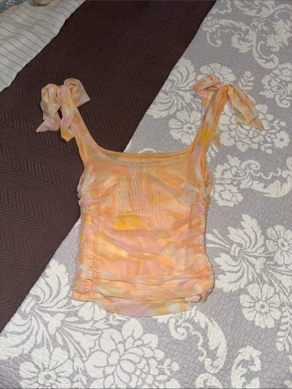 Free People Pastel Tie-Dye Ruched Tie-Shoulder Tank